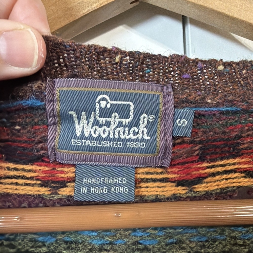 Woolrich Cardigan Sweater Womens S Brown Multi Fair Isle Vintage 90s Handframed - Picture 3 of 13